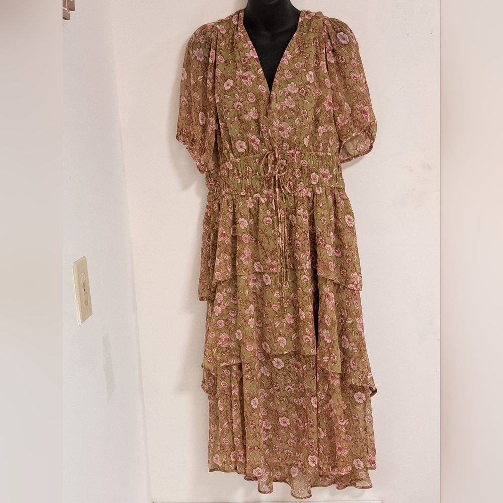 Jessica Simpson Yellow Gold Asymmetrical Ruffled Sundress Open Back Misses XL - Picture 3 of 14